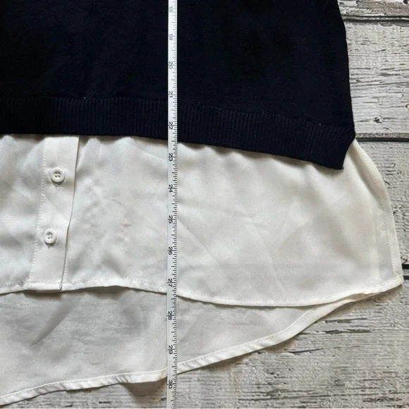 Adrianna Papell Women’s Ruffle Neck Twofer Sweater - Black & White, Size M - Picture 8 of 8